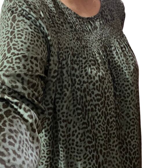 J.Jill Womens Animal Print Teal Smocked Long Sleeve Blouse Size Large - Picture 5 of 11